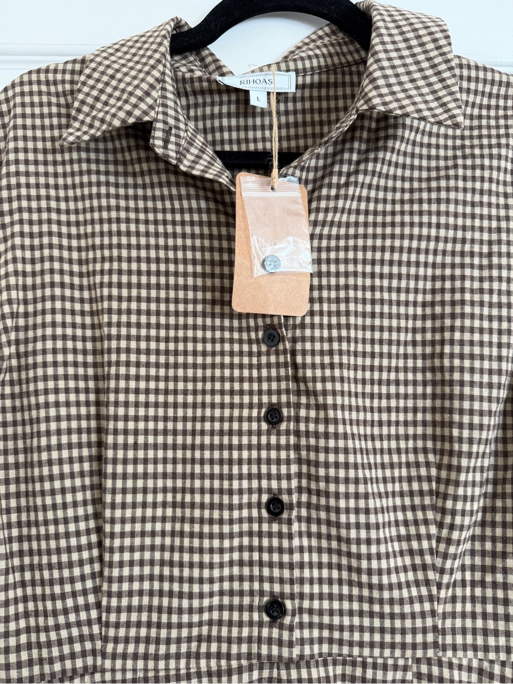 RIHOAS Brown Gingham Pleated Midi Dress NWT Size L - Picture 5 of 7